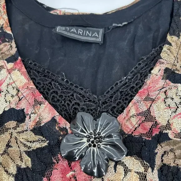 Vintage 90s Starina Dress Womens M Floral Lace Broche Grunge Fairy Maxi Romantic - Picture 8 of 10